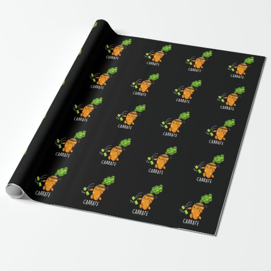 Carrate Funny Carrot Karate Pun Dark BG Cadeaupapier (Uitgerold)