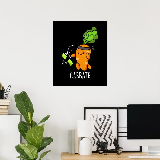 Carrate Funny Carrot Karate Pun Dark BG Poster (Thuiskantoor)