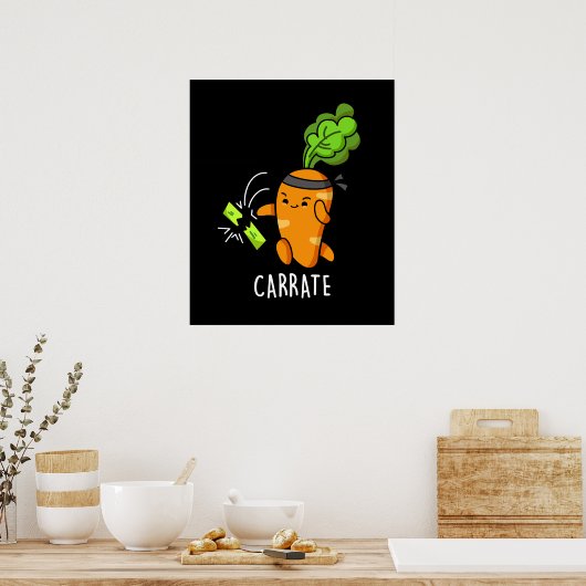 Carrate Funny Carrot Karate Pun Dark BG Poster (Keuken)