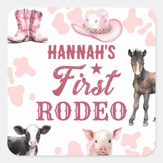 Carré 1er Anniversaire Rodeo Pink Sticker (Devant)