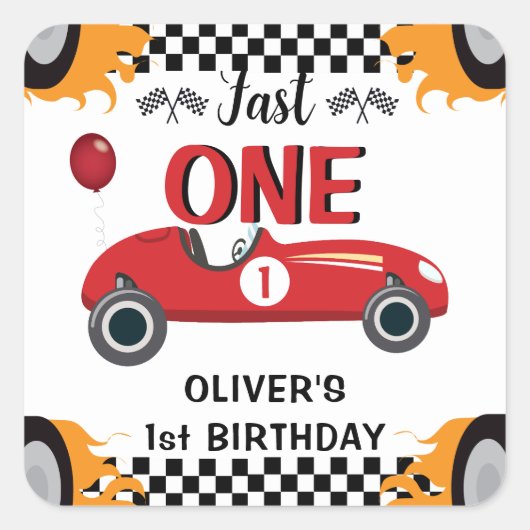 Carré 1er Anniversaire Voiture Favor Sticker (Devant)