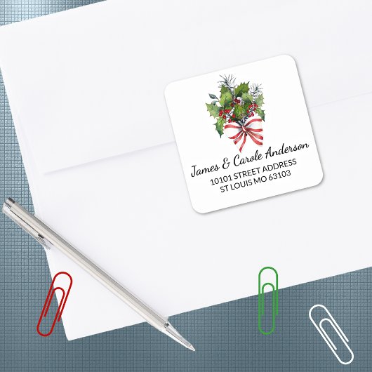 Carré 20 Cute Holly & Red Berries Return Address Sticker