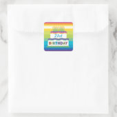 Carré 21e Anniversaire Gâteau Avec Sticker Rainbow Strip (Sac)
