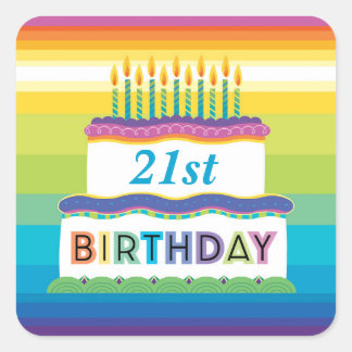 Carré 21e Anniversaire Gâteau Avec Sticker Rainbow Strip