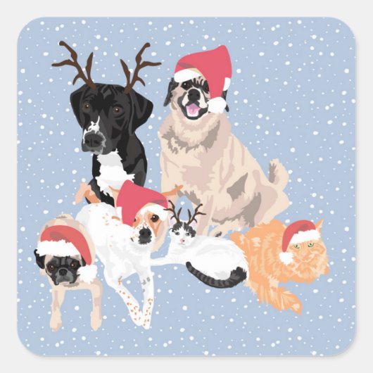 Carré 4 Chiens et 2 Chats Sticker de vacances (Devant)