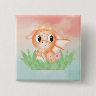 Carré 5 Cm Aquarelle Bébé Belle Dragon Badge
