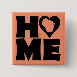 Carré 5 Cm Badge Bouton Épinglette Wisconsin Maison du Cœur d