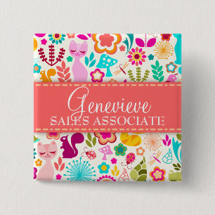 Carré 5 Cm Badge nominatif de Kitty de jardin