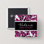 Carré 5 Cm Badge nominatif rose de salon de coiffure (Devant & derrière)