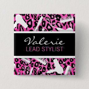 Carré 5 Cm Badge nominatif rose de salon de coiffure