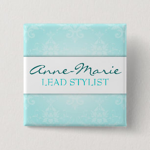 Carré 5 Cm Badge nominatif turquoise de salon de damassé