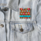 Carré 5 Cm Brown Turquoise Blue Patchwork Quilt Name Badge (En situation)