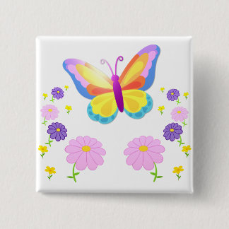 Carré 5 Cm Colorful Butterfly and Flowers Button Badge