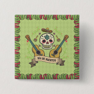 Carré 5 Cm Crâne à sucre et guitares Dia de Muertos   Badge