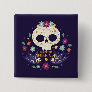 Carré 5 Cm Crâne floral coloré Dia de Muertos Badge