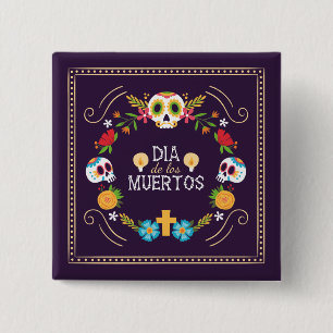 Carré 5 Cm Crânes florales colorées Dia de Muertos Badge