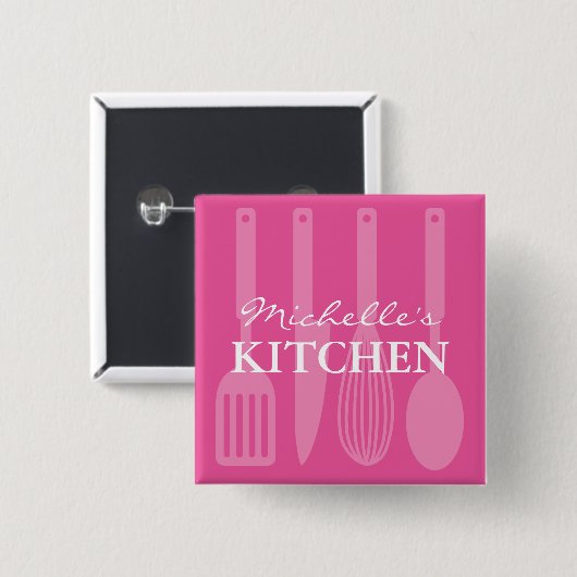 Carré 5 Cm Custom pink kitchen utensils name badge buttons (Devant & derrière)