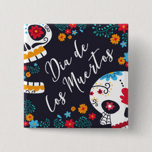 Carré 5 Cm Dia de los Muertos coloré Badge
