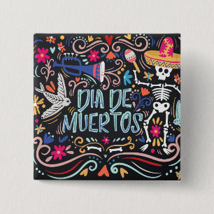 Carré 5 Cm Dia de los Muertos coloré Badge