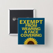 Carré 5 Cm Exempt From Face Coverings Sunflower Badge Button (Devant & derrière)