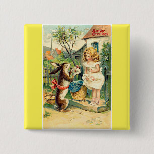 Carré 5 Cm Fille de vacances et lapin Vintage Badge de Pâques