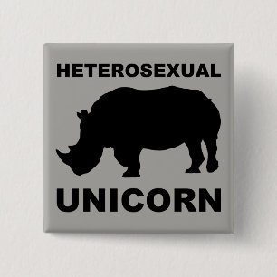 Carré 5 Cm Hétérosexuel licorne Rhinoceros Bouton Badge Drôle