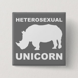 Carré 5 Cm Hétérosexuel licorne Rhinoceros Bouton Badge Drôle