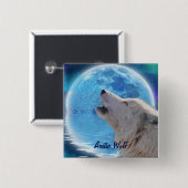 Carré 5 Cm Howling Arctic Wolf & Moon Wildlife Badge (Devant & derrière)