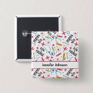 Carré 5 Cm Infirmière Amour Blanc Nom Badge Personnaliser