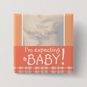 Carré 5 Cm "Je m'attends à un BÉBÉ !" badge orange ultra 3D s