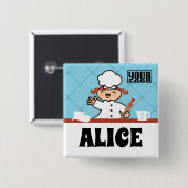 Carré 5 Cm Kawaii fille chef enfants cuisine nom badge (Devant & derrière)