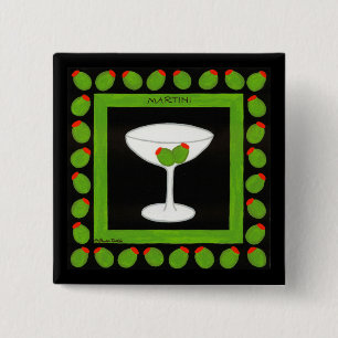 Carré 5 Cm Martini Retro Boire Olives vertes Noir Badge