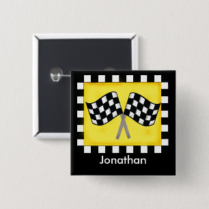Carré 5 Cm Noir Blanc À damiers Drapeau Jaune Nom Badge