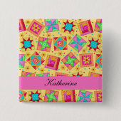 Carré 5 Cm Patchwork Jaune Patchwork Blocs Nom Badge (Devant)