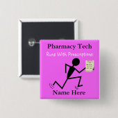 Carré 5 Cm Pharmacy Tech Nom Pins Badge rose (Devant & derrière)