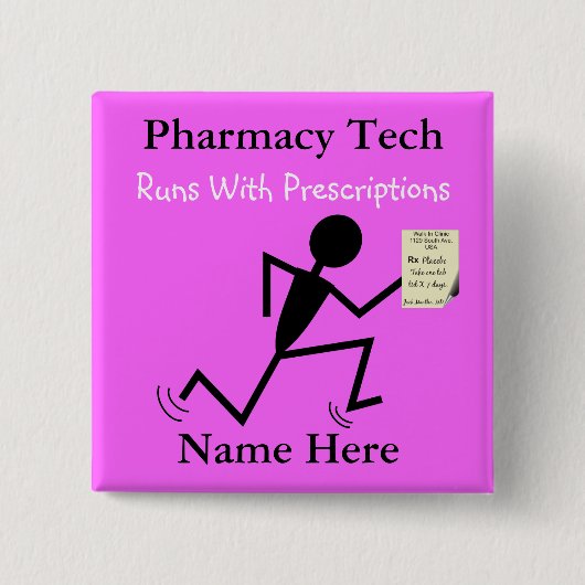 Carré 5 Cm Pharmacy Tech Nom Pins Badge rose (Devant)