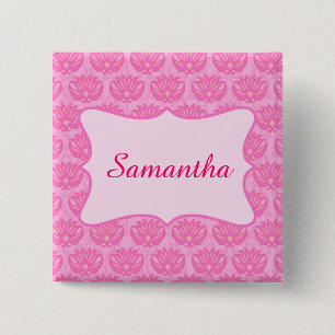Carré 5 Cm Pink Damask Custom Nom personnalisé Badge