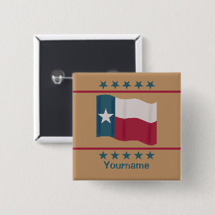 Carré 5 Cm Texas Waving Lone Star Nom Badge Tan Personnalisab