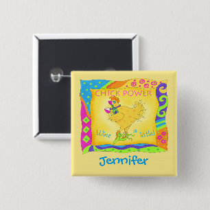 Carré 5 Cm Vin un petit poussin jaune Nom de puissance Badge