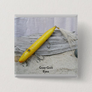 Carré 5 Cm Vintage Lure Jaune Goo-Goo Yeux Lure Badge