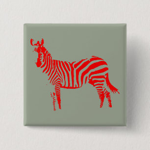Carré 5 Cm Zebra Rouge Silhouette Bouton Badge Pin