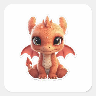 Carré Adorable 3D Baby Dragon Fantasy Creature Sticker