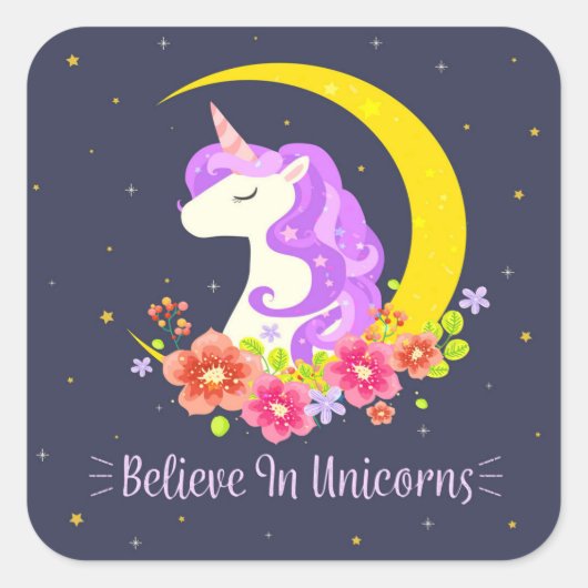 Carré Adorable croire en Unicorns Sticker Seal (Devant)