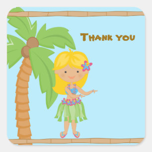 Carré Adorable Luau Girl Sticker personnalisé