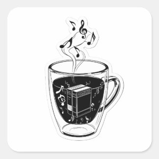 Carré Aesthetic Musical Coffee Cup & Books 3D Sticker
