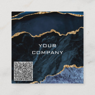 Carré Agate Marine Carte de visite bleu or avec code QR