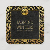Carré Ajouter Logo Gold Luxury Frame Carte de visite (Devant)