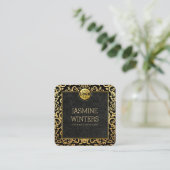 Carré Ajouter Logo Gold Luxury Frame Carte de visite (Debout devant)