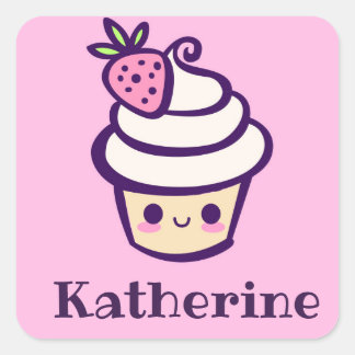 Carré Ajouter Votre Nom Sticker Kawaii Cupcake