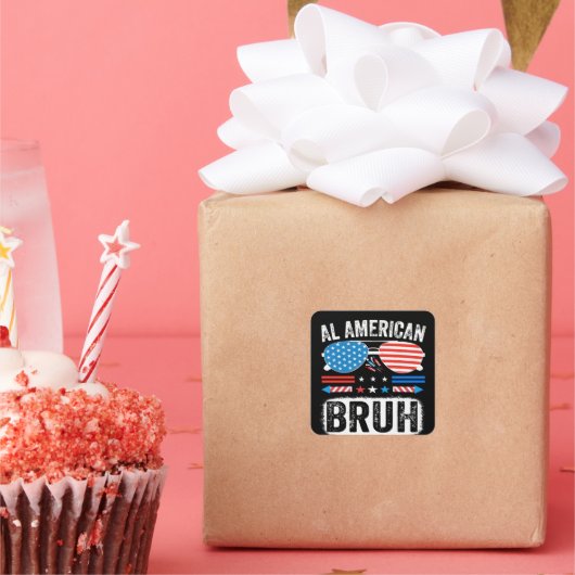 Carré All American Bruh Funny Patriotic Meme Sticker (Fête)